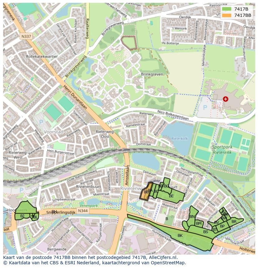 Afbeelding van het postcodegebied 7417 BB op de kaart.