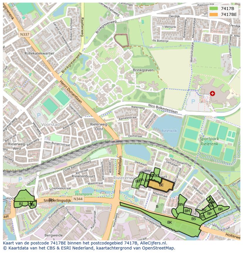 Afbeelding van het postcodegebied 7417 BE op de kaart.