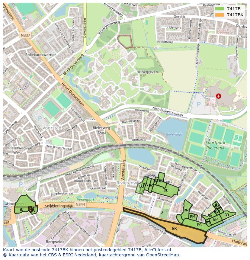 Afbeelding van het postcodegebied 7417 BK op de kaart.