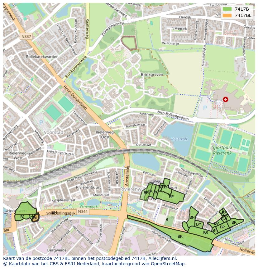 Afbeelding van het postcodegebied 7417 BL op de kaart.