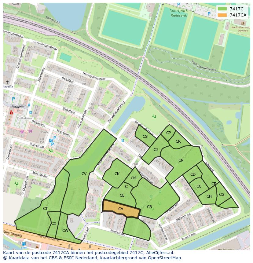 Afbeelding van het postcodegebied 7417 CA op de kaart.
