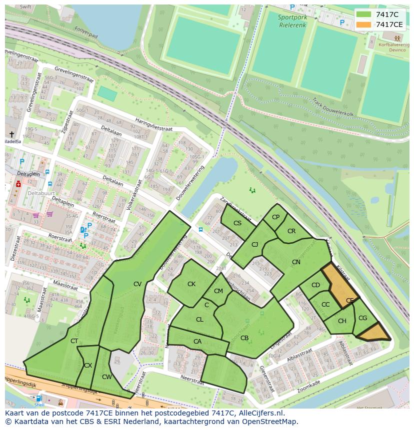 Afbeelding van het postcodegebied 7417 CE op de kaart.