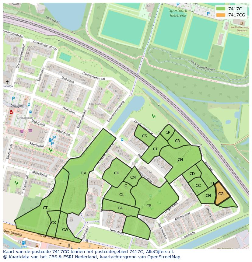 Afbeelding van het postcodegebied 7417 CG op de kaart.