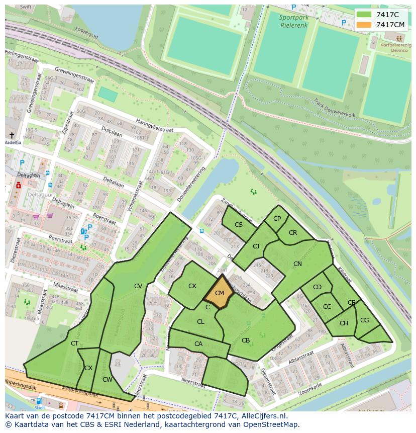 Afbeelding van het postcodegebied 7417 CM op de kaart.