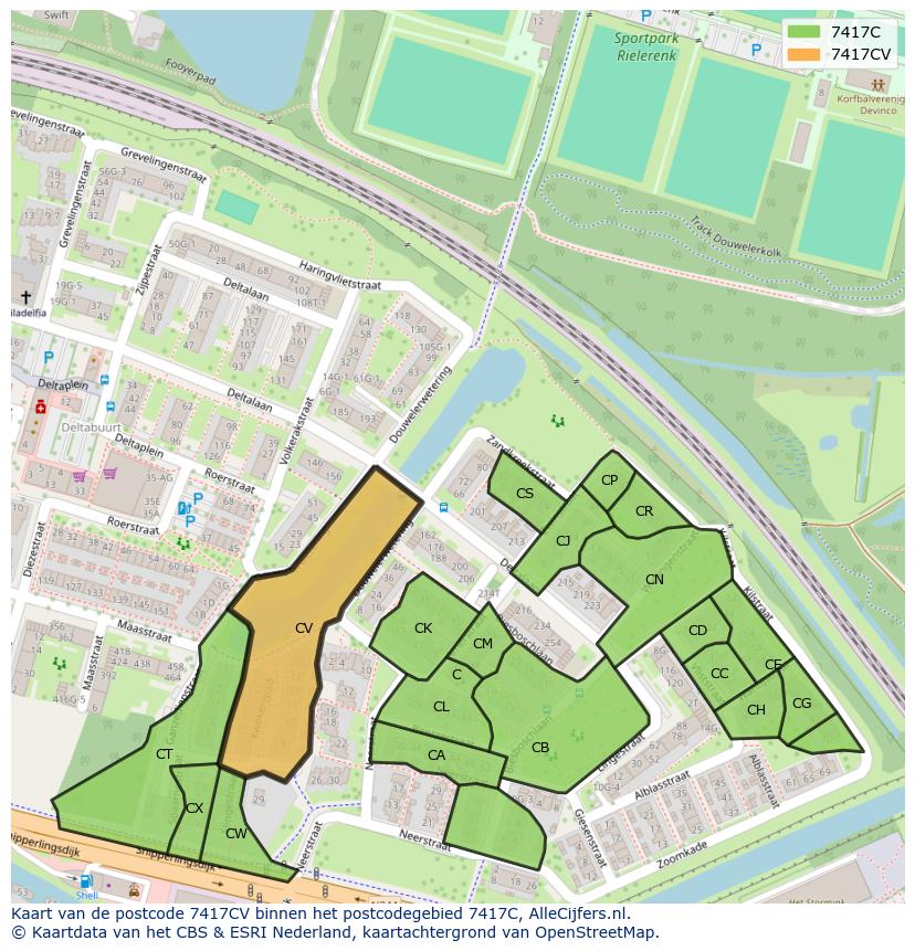 Afbeelding van het postcodegebied 7417 CV op de kaart.