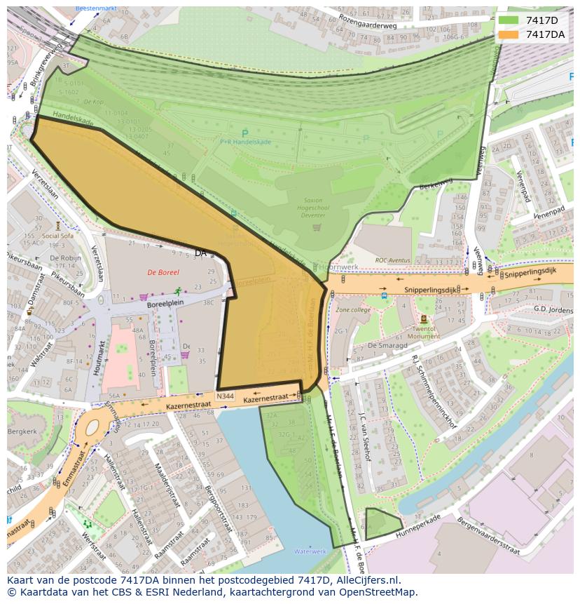 Afbeelding van het postcodegebied 7417 DA op de kaart.