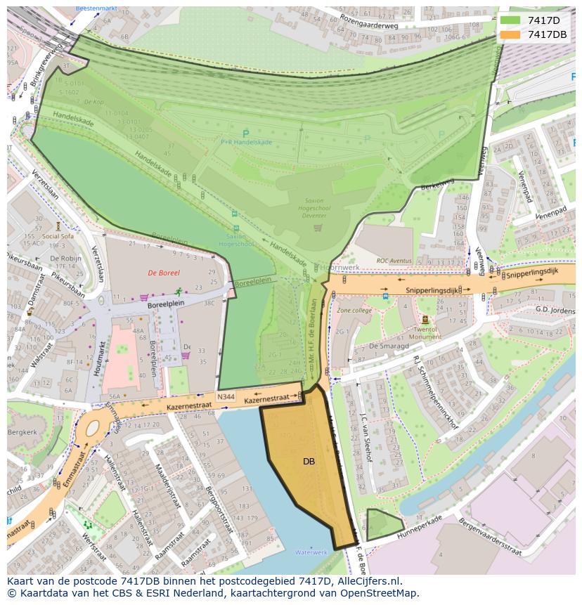 Afbeelding van het postcodegebied 7417 DB op de kaart.