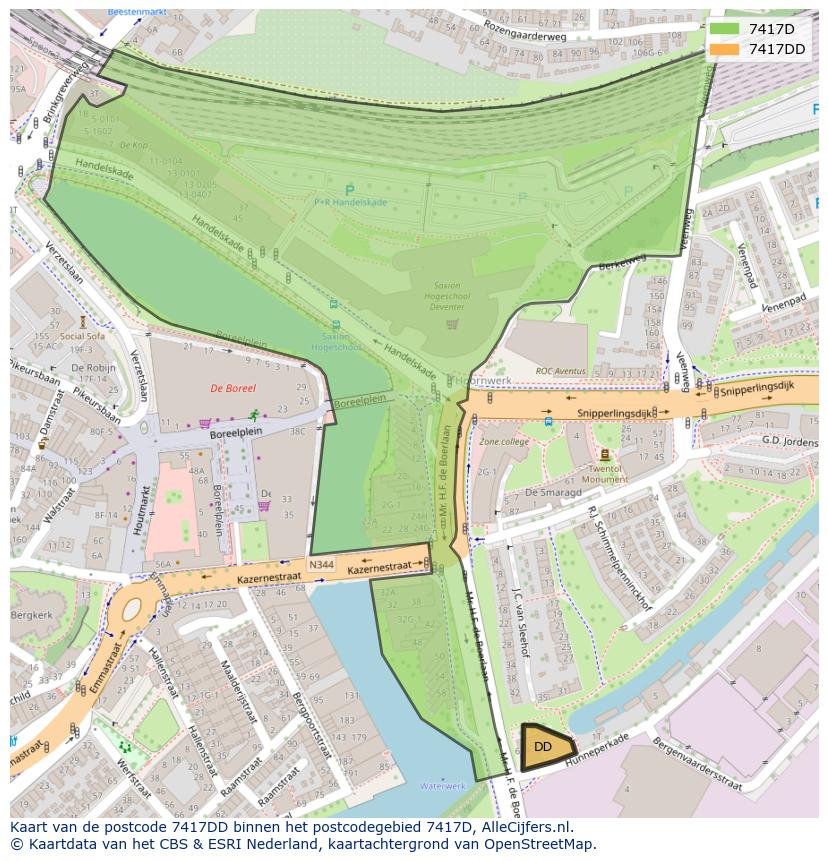 Afbeelding van het postcodegebied 7417 DD op de kaart.