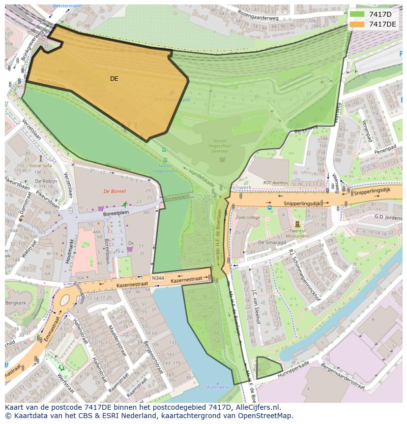 Afbeelding van het postcodegebied 7417 DE op de kaart.