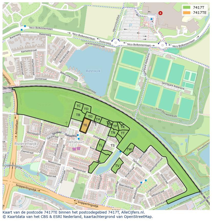 Afbeelding van het postcodegebied 7417 TE op de kaart.