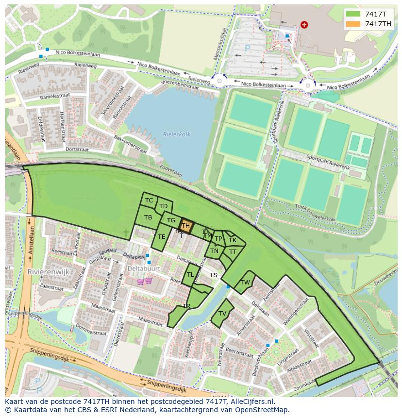 Afbeelding van het postcodegebied 7417 TH op de kaart.