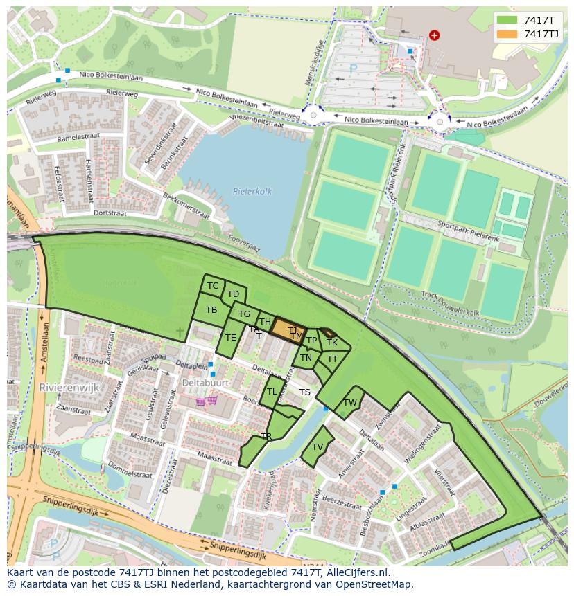 Afbeelding van het postcodegebied 7417 TJ op de kaart.