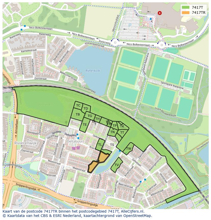 Afbeelding van het postcodegebied 7417 TR op de kaart.