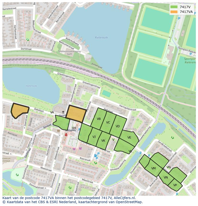 Afbeelding van het postcodegebied 7417 VA op de kaart.