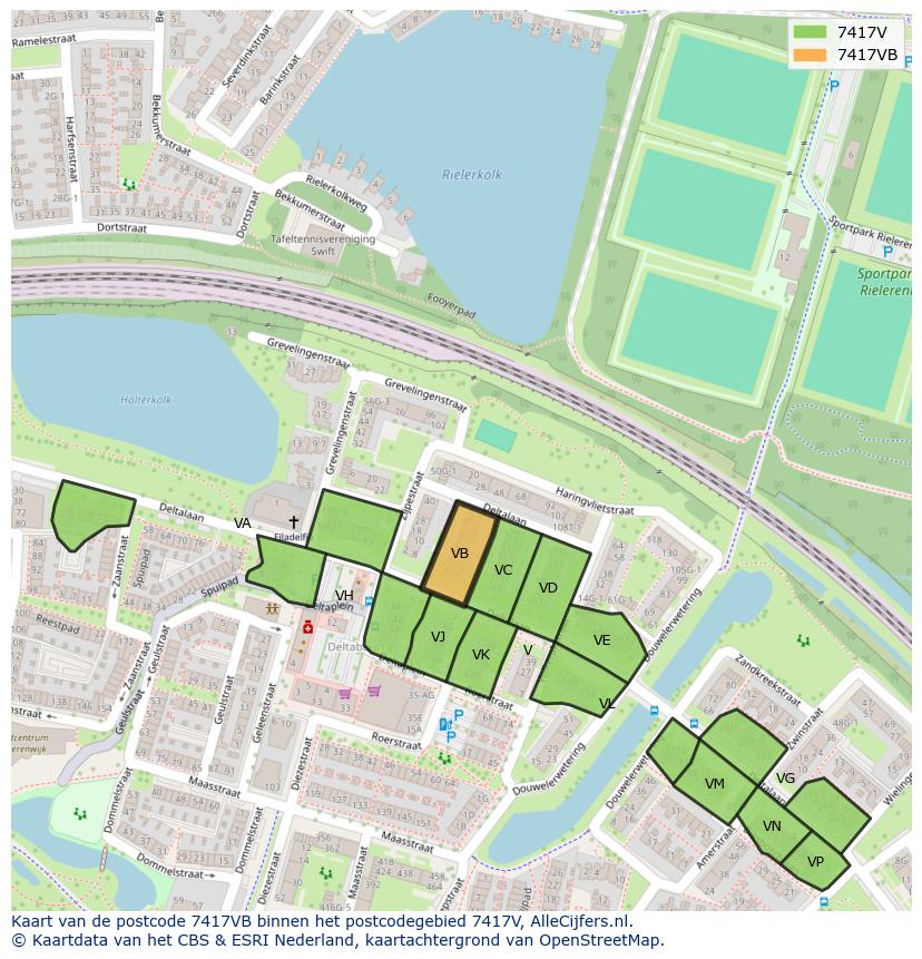 Afbeelding van het postcodegebied 7417 VB op de kaart.