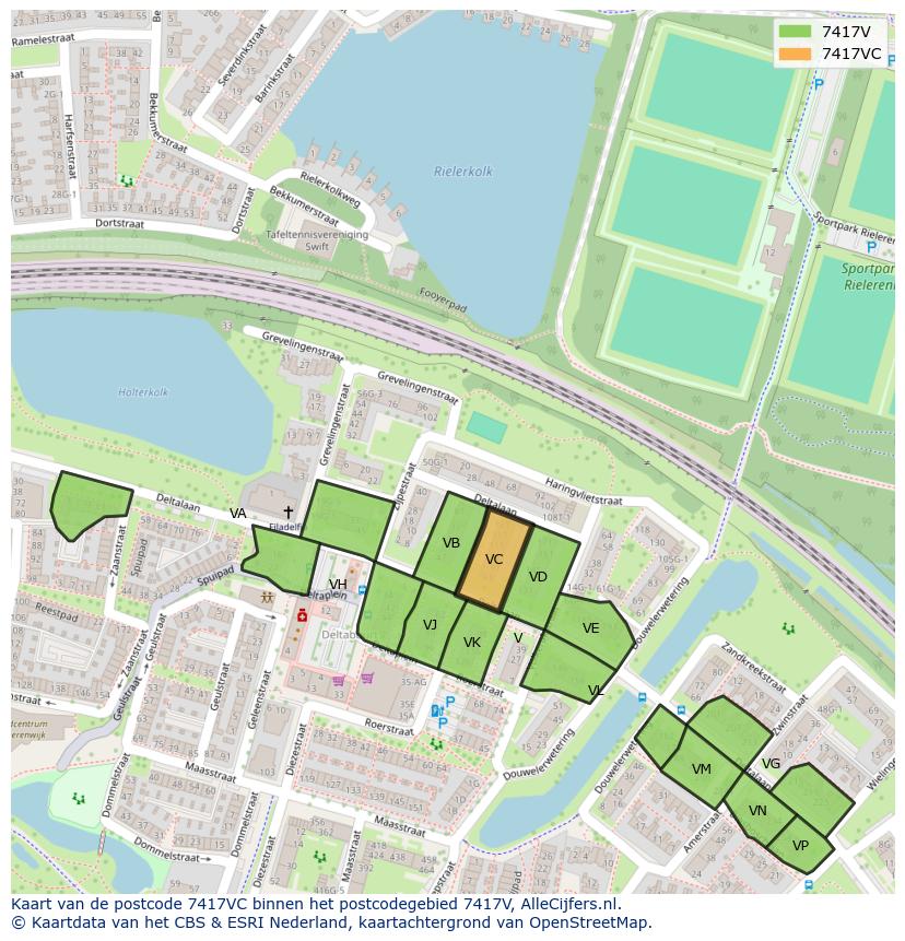 Afbeelding van het postcodegebied 7417 VC op de kaart.