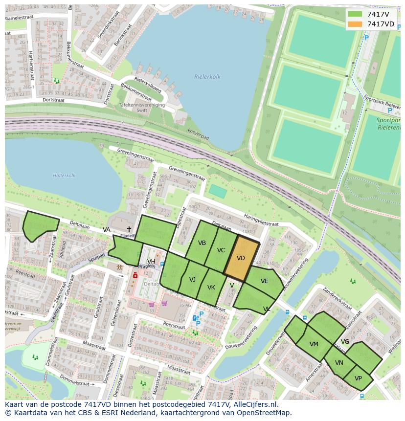Afbeelding van het postcodegebied 7417 VD op de kaart.