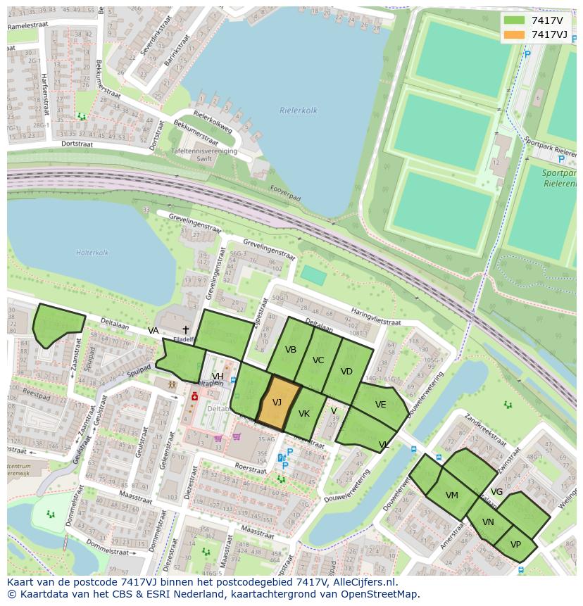 Afbeelding van het postcodegebied 7417 VJ op de kaart.