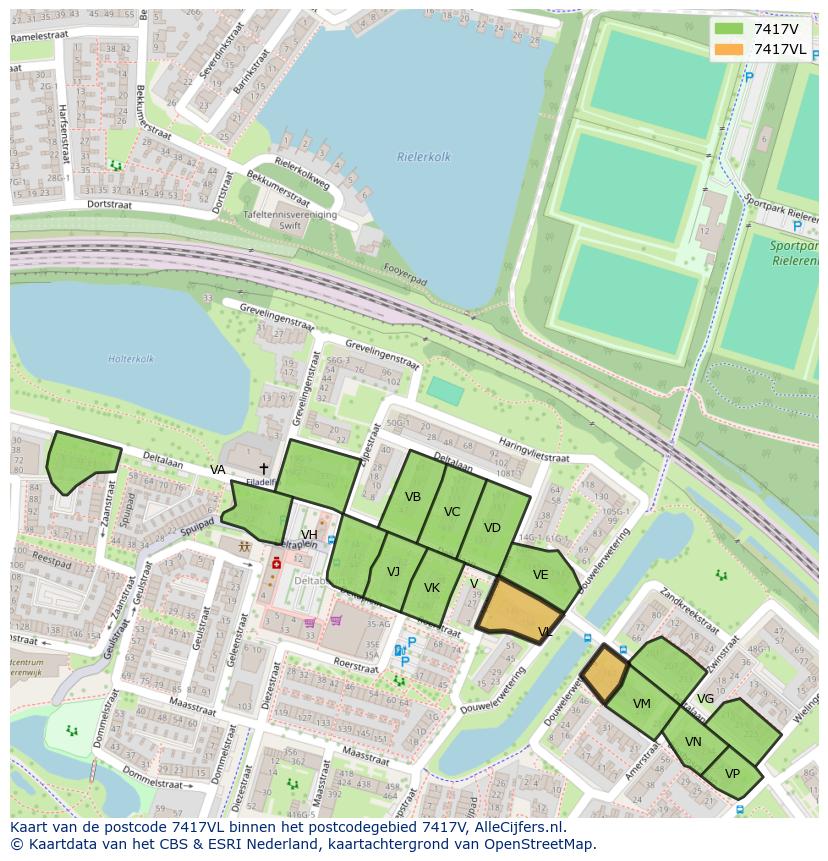 Afbeelding van het postcodegebied 7417 VL op de kaart.