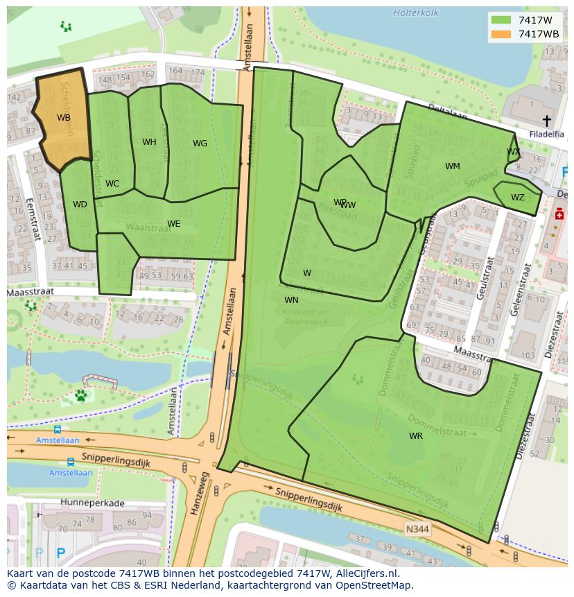 Afbeelding van het postcodegebied 7417 WB op de kaart.