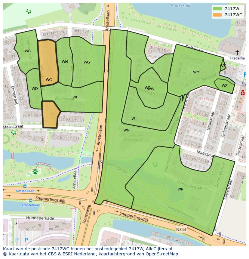Afbeelding van het postcodegebied 7417 WC op de kaart.