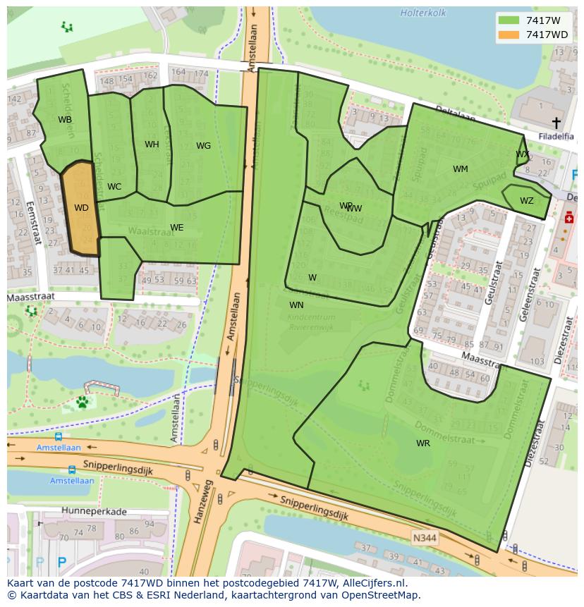 Afbeelding van het postcodegebied 7417 WD op de kaart.