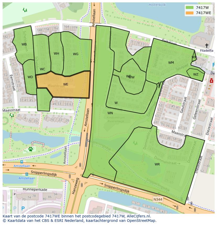 Afbeelding van het postcodegebied 7417 WE op de kaart.