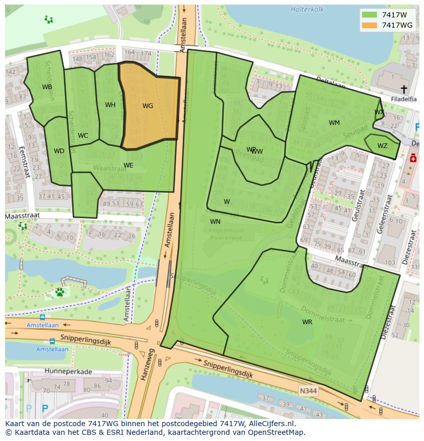 Afbeelding van het postcodegebied 7417 WG op de kaart.