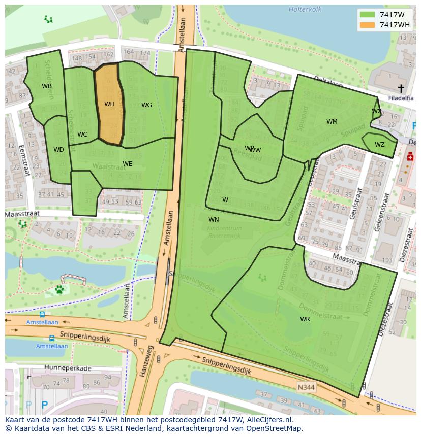 Afbeelding van het postcodegebied 7417 WH op de kaart.