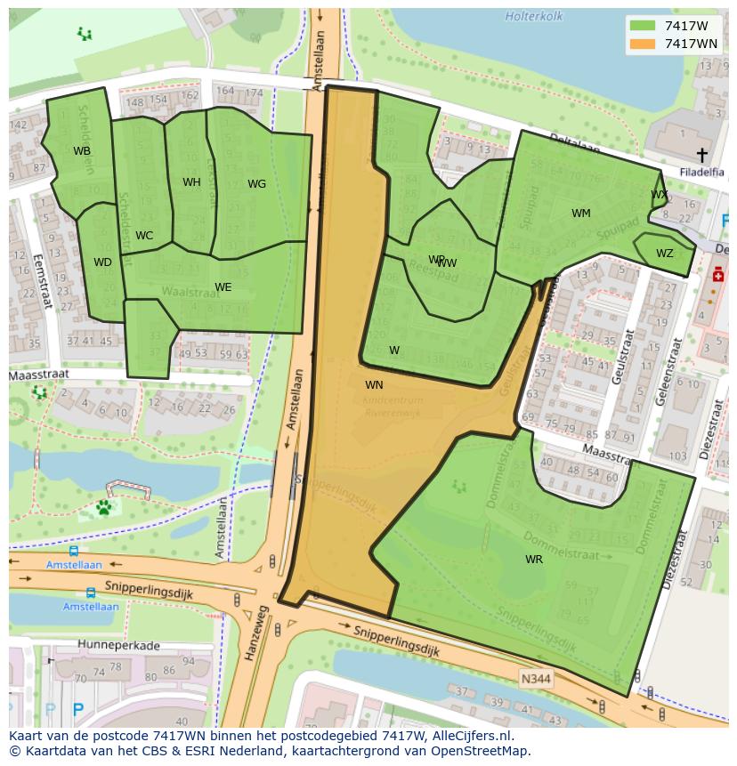Afbeelding van het postcodegebied 7417 WN op de kaart.