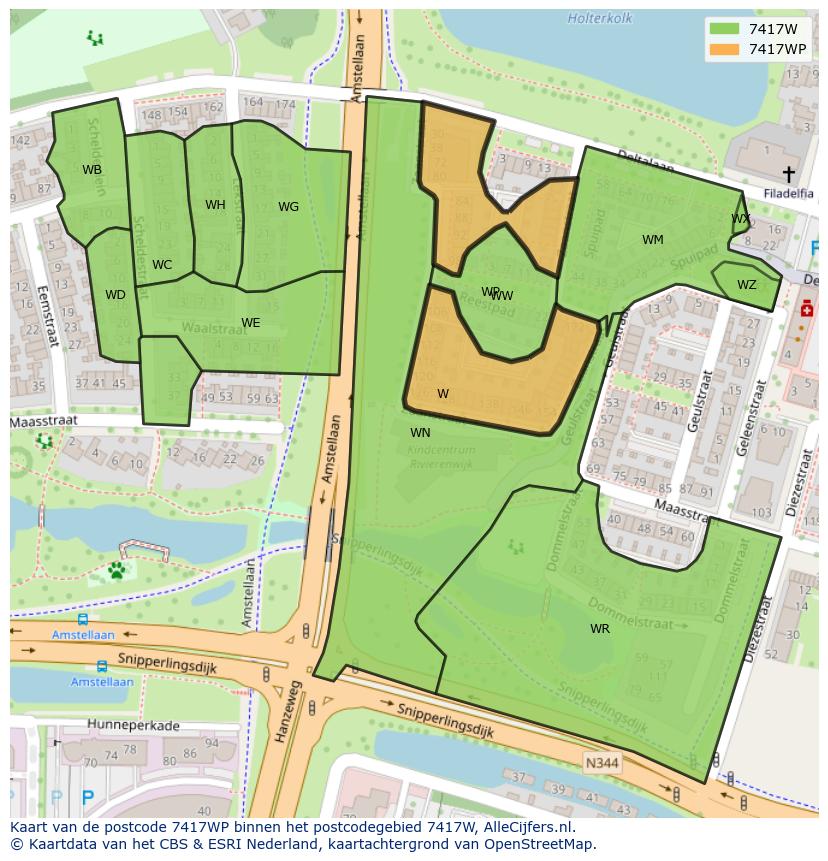 Afbeelding van het postcodegebied 7417 WP op de kaart.
