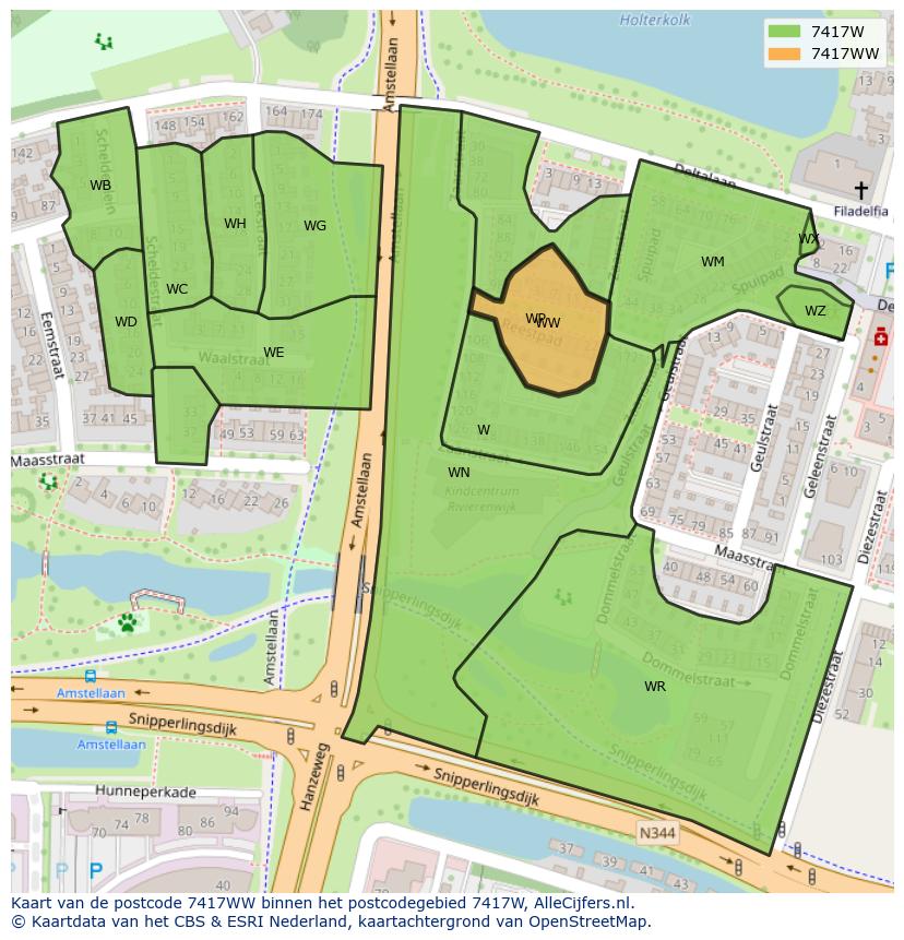 Afbeelding van het postcodegebied 7417 WW op de kaart.
