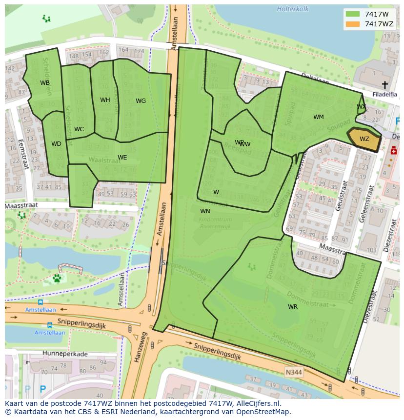 Afbeelding van het postcodegebied 7417 WZ op de kaart.