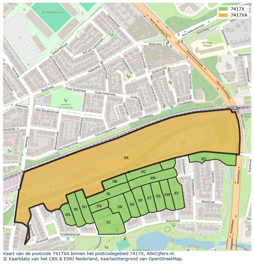Afbeelding van het postcodegebied 7417 XA op de kaart.