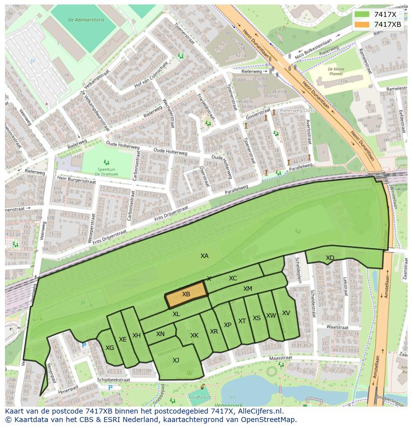 Afbeelding van het postcodegebied 7417 XB op de kaart.