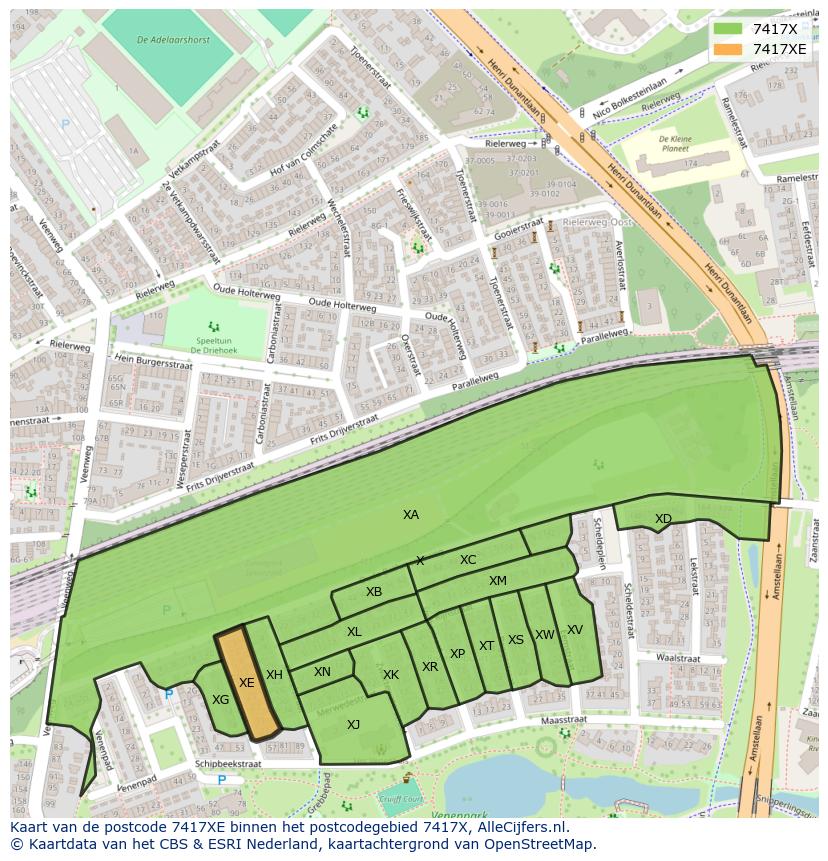 Afbeelding van het postcodegebied 7417 XE op de kaart.