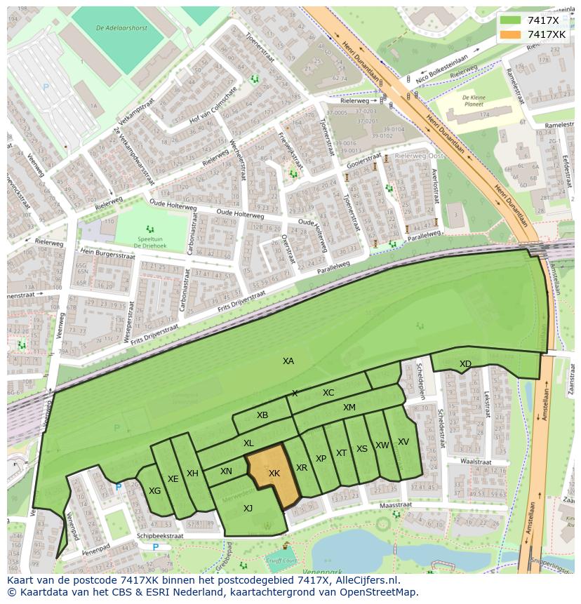 Afbeelding van het postcodegebied 7417 XK op de kaart.