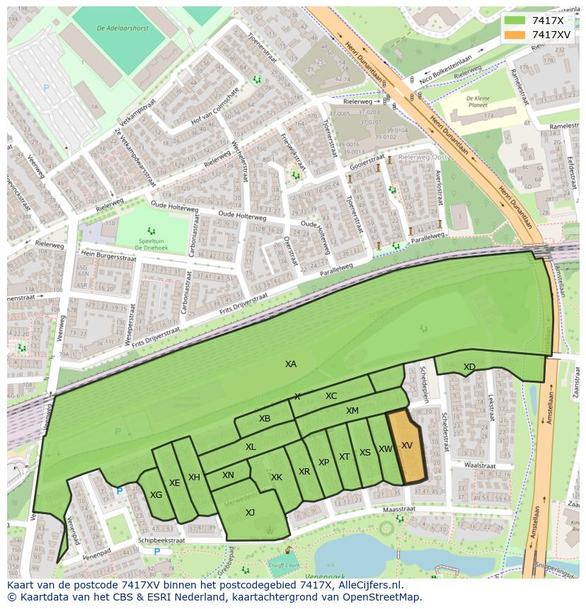 Afbeelding van het postcodegebied 7417 XV op de kaart.