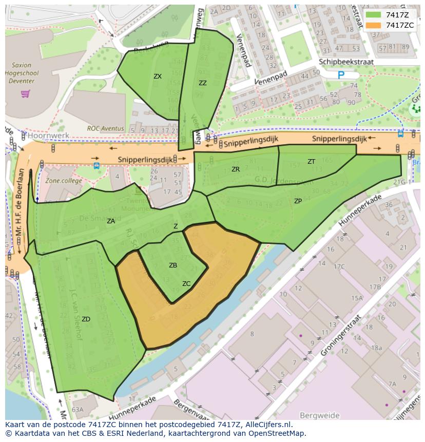 Afbeelding van het postcodegebied 7417 ZC op de kaart.