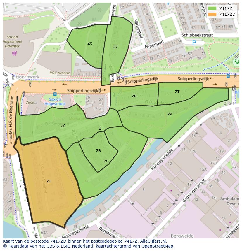 Afbeelding van het postcodegebied 7417 ZD op de kaart.