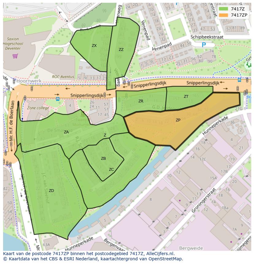 Afbeelding van het postcodegebied 7417 ZP op de kaart.