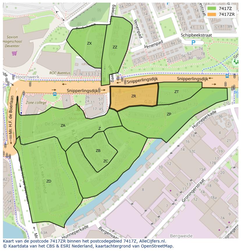Afbeelding van het postcodegebied 7417 ZR op de kaart.