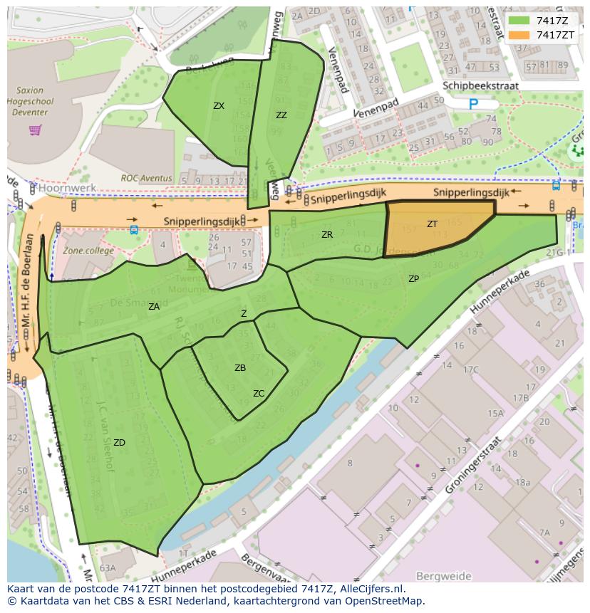 Afbeelding van het postcodegebied 7417 ZT op de kaart.