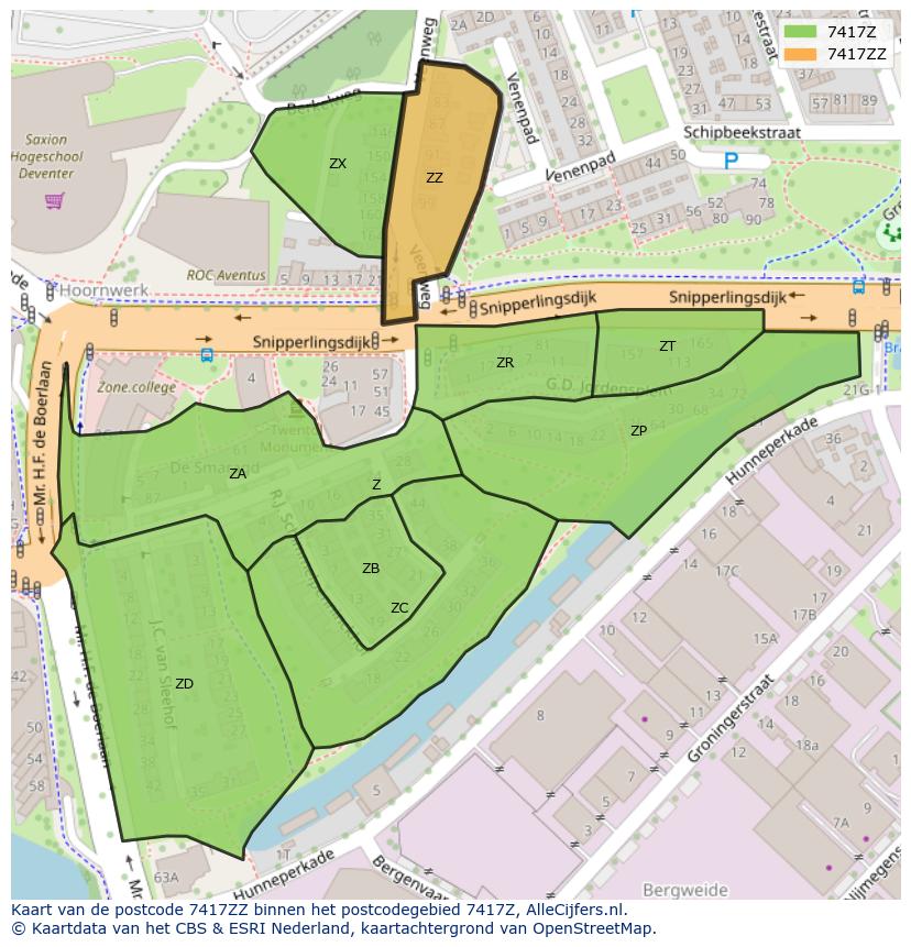 Afbeelding van het postcodegebied 7417 ZZ op de kaart.