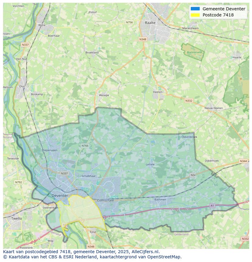 Afbeelding van het postcodegebied 7418 op de kaart.