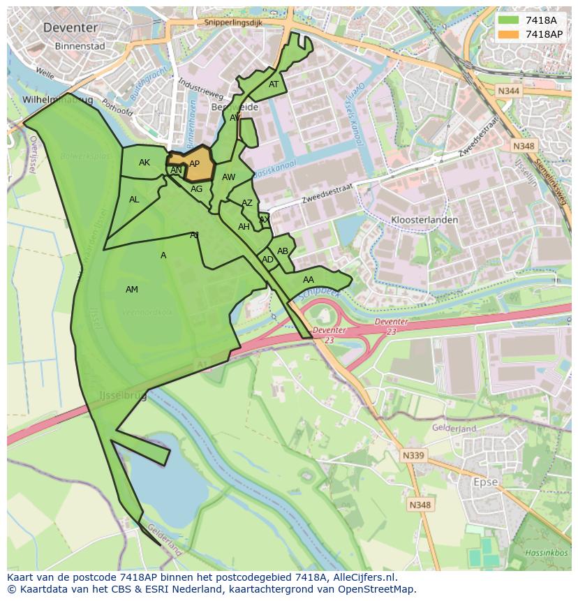 Afbeelding van het postcodegebied 7418 AP op de kaart.