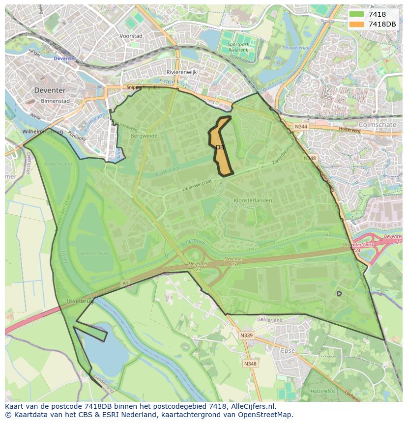 Afbeelding van het postcodegebied 7418 DB op de kaart.