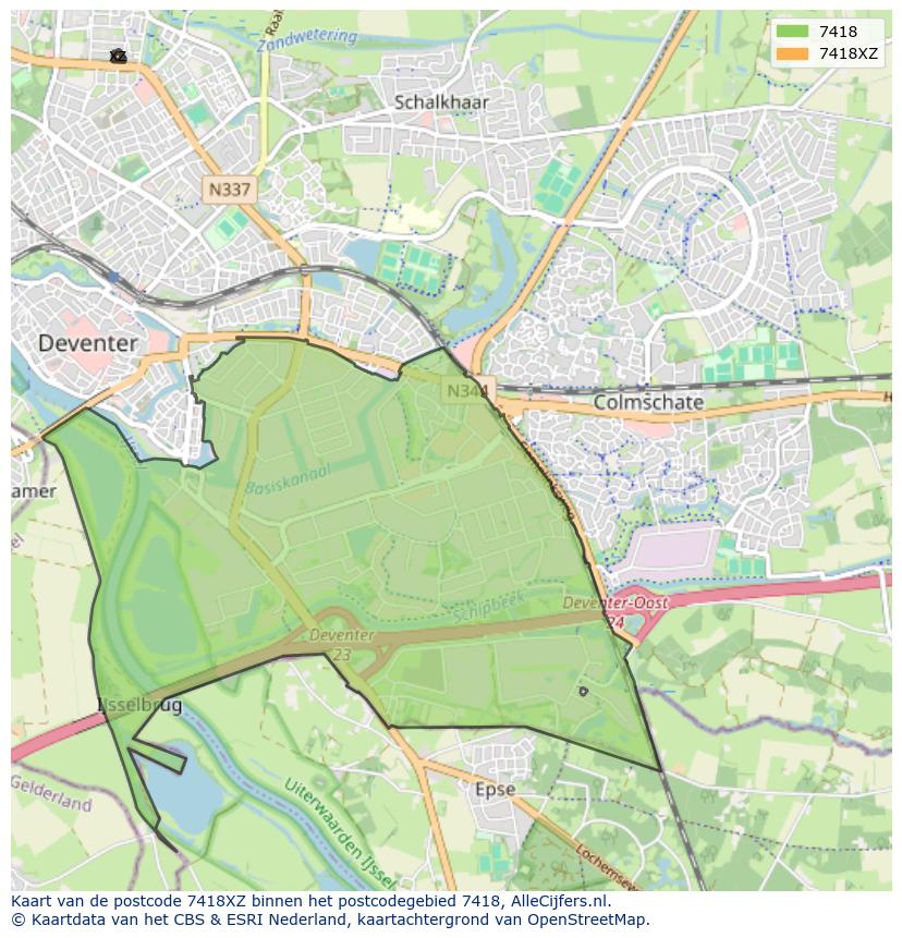Afbeelding van het postcodegebied 7418 XZ op de kaart.