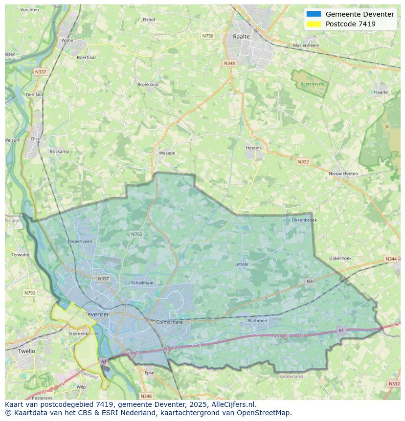 Afbeelding van het postcodegebied 7419 op de kaart.