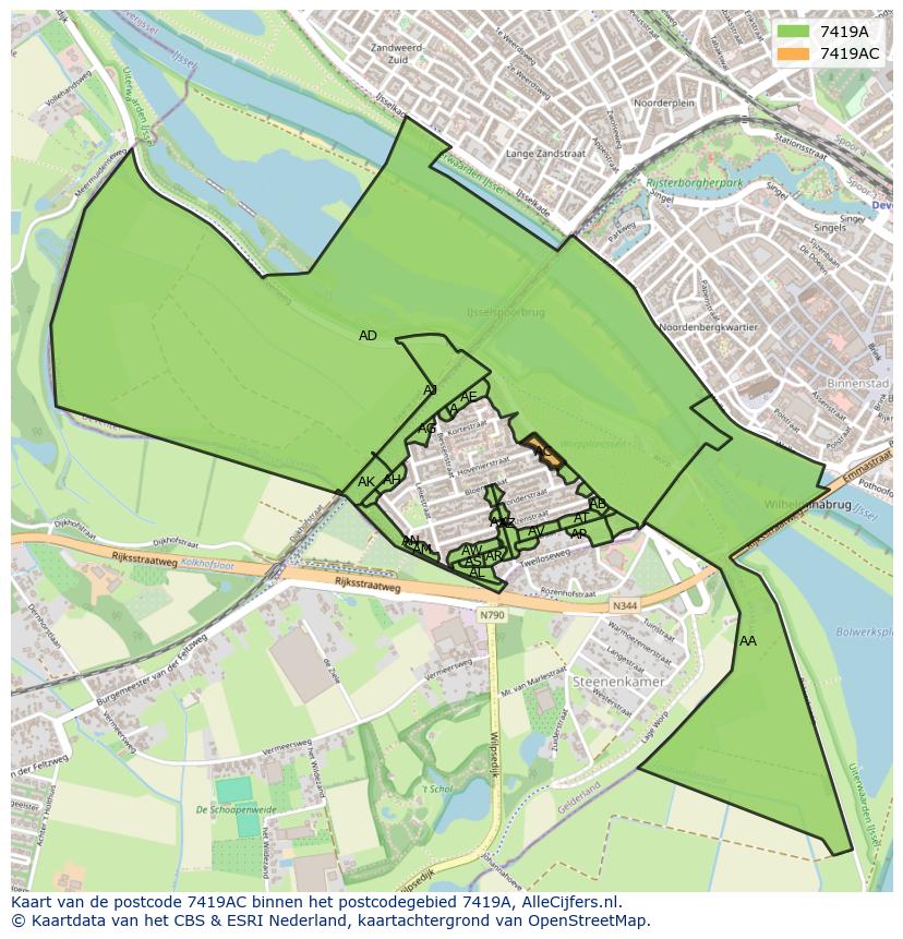 Afbeelding van het postcodegebied 7419 AC op de kaart.